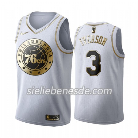 Herren NBA Philadelphia 76ers Trikot Allen Iverson 3 Nike 2019-2020 Weiß Golden Edition Swingman
